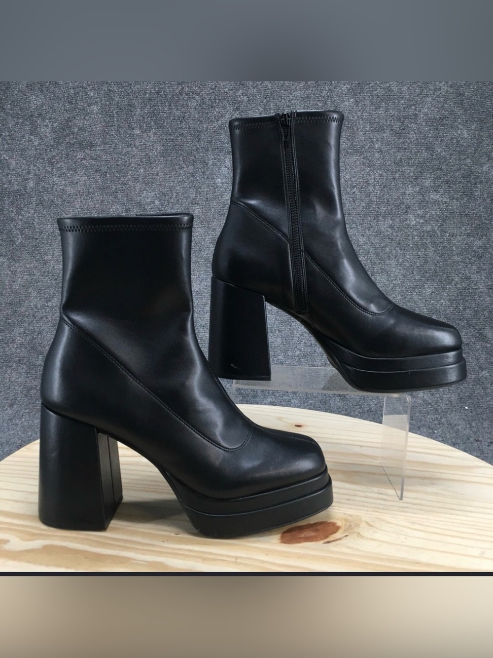 Women's Black Platform Block Heel Ankle Boots